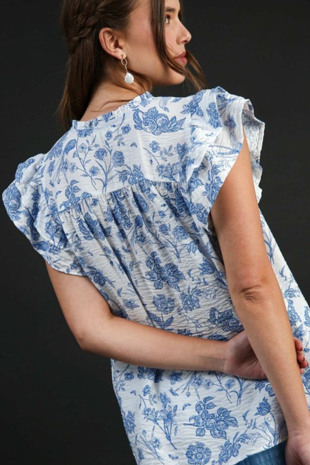 Sky Blue Umgee Full Size Two Tone Boxy Cut Floral Print Plus Size