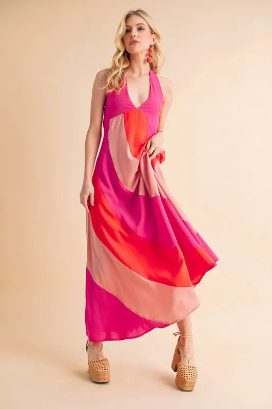 Aemi Co Color Block Sleeveless Maxi Dress