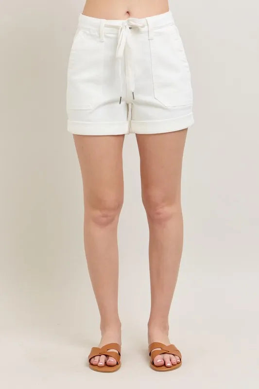 Wht Judy Blue Full Size High Waist Cuff Denim Shorts Plus Size