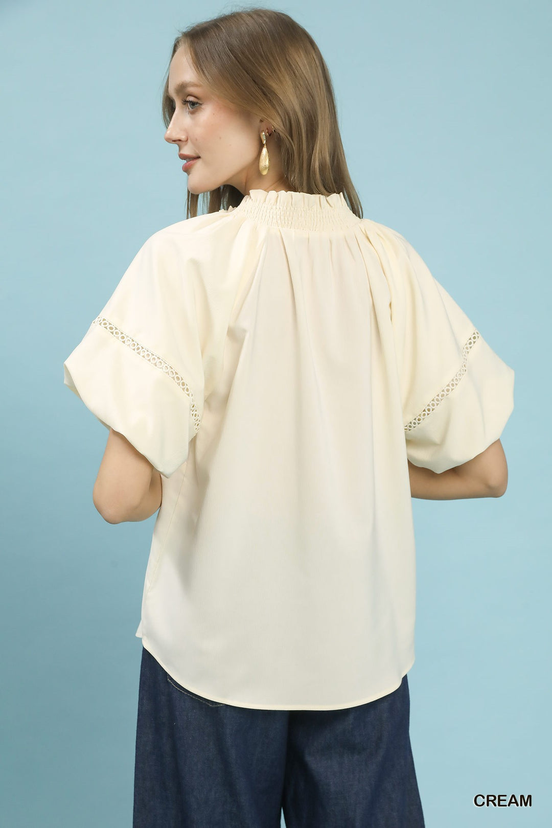Cream Umgee Lace Trim Peasant Top 1