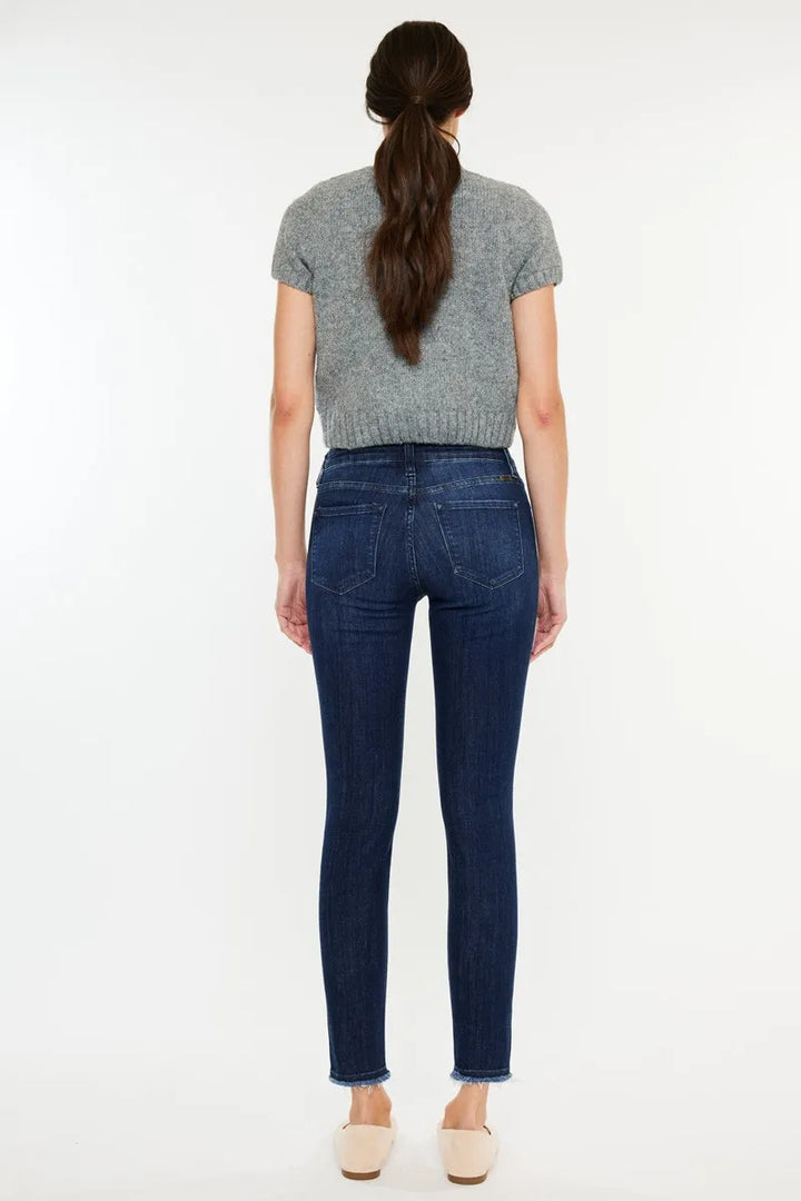 Dark Kancan High Rise Slim Fit Raw Hem Ankle Jeans