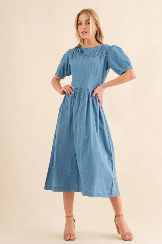 Denim Blue And The Why Washed Chambray Midi Dress
