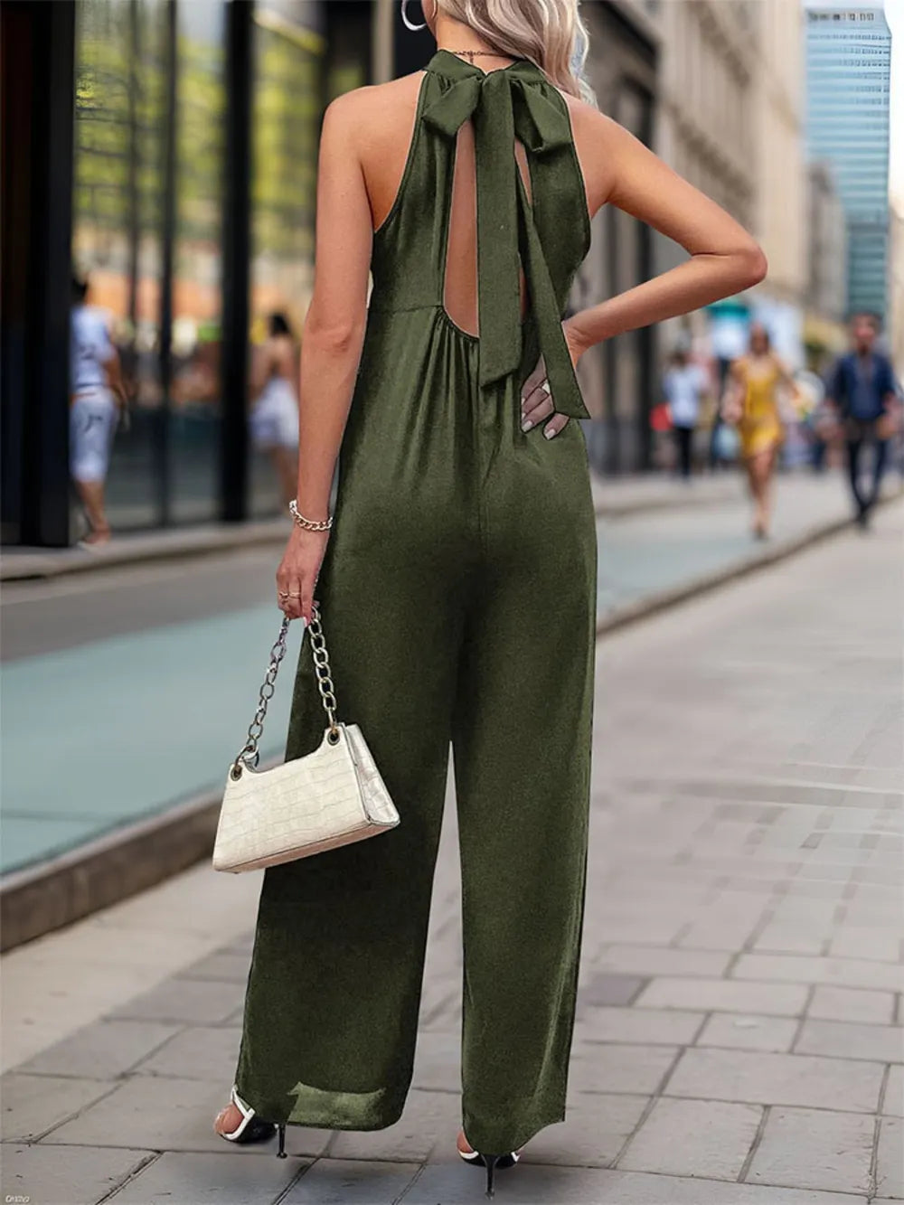 Dark Green Perfee Tied Grecian Wide Leg Jumpsuit
