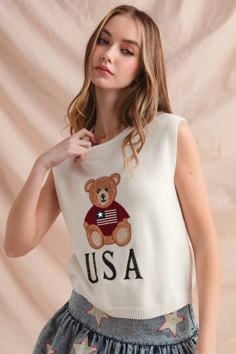 So Me Teddy Bear Wearing An American Flag With Usa Embroidered Sweater Vest