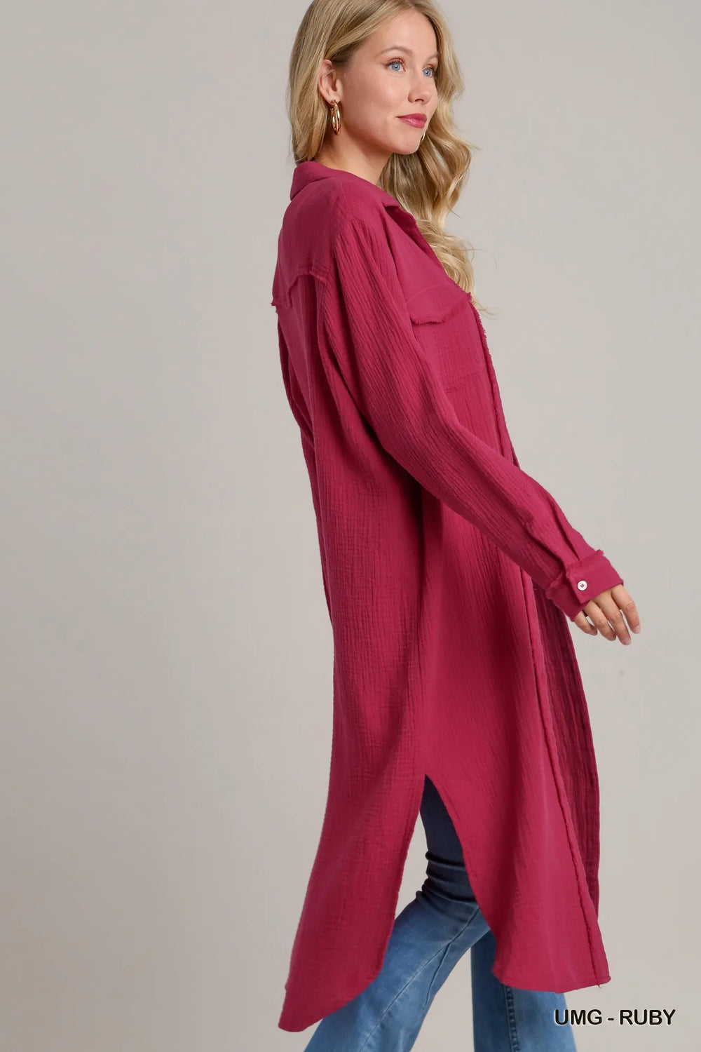 Umg-Ruby Umgee Cotton Gauze Button Down Shirt Dress