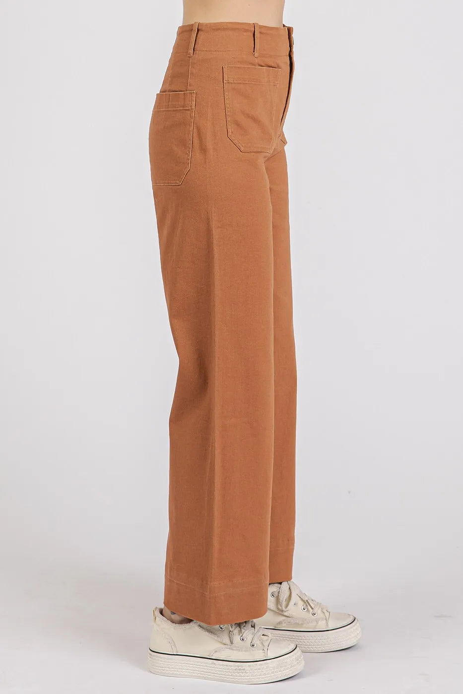 Cinnamon Mittoshop Twill Patch Pocket High Rise Wide Leg Pants