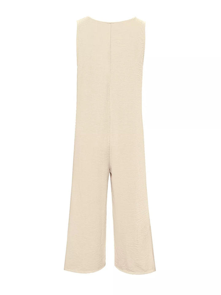 Sleeveless Button Front Wide Leg Jumpsuit
