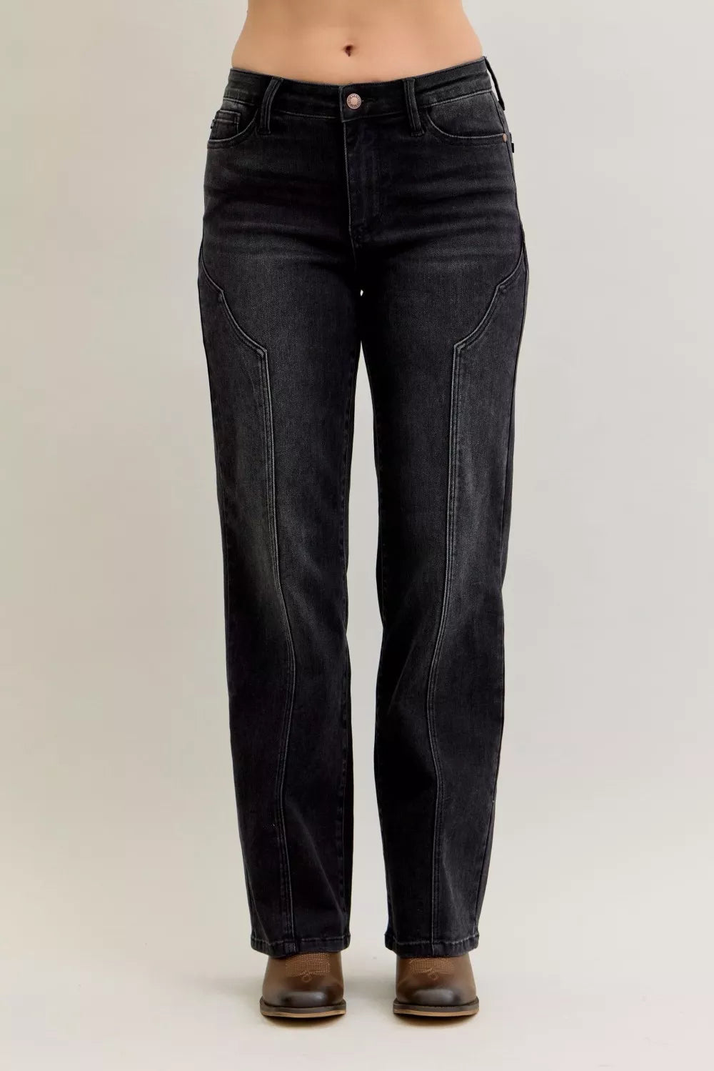 Bk Judy Blue Mid Rise Straight Western Seam Detail Jeans