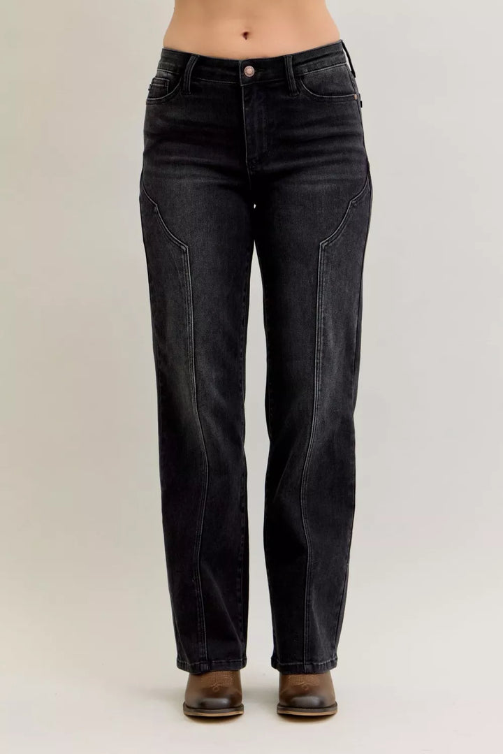 Bk Judy Blue Mid Rise Straight Western Seam Detail Jeans