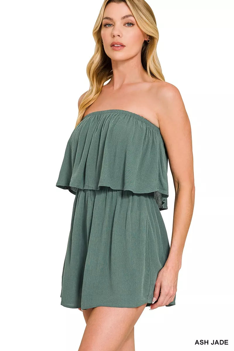 Ash Jade Zenana Woven Crinkle Strapless Rompers 1