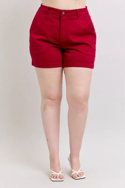 Scarlet Judy Blue Plus Size High Waist Tummy Control Garment Dyed Heart Shaped Denim Shorts