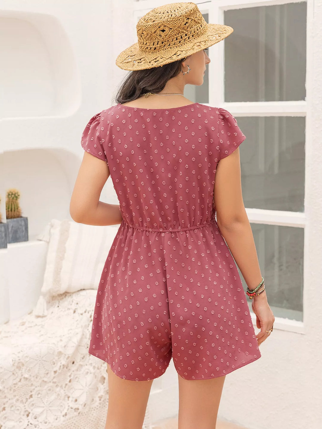 Swiss Dot Cap Sleeve Romper
