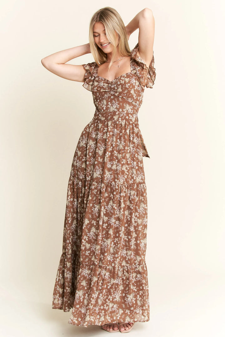 Mocha Jade By Jane Ruffle Sleeve Tiered Maxi Dress 1