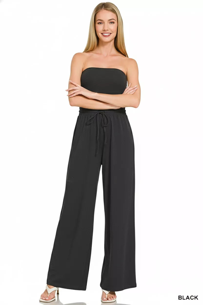 Black Zenana Tube Top Jumpsuit With Drawstring Waist 1