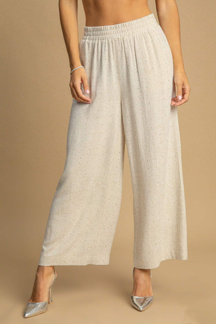 Oatmeal Umgee Full Size High Waisted Embellished Linen Pants Plus Size 2