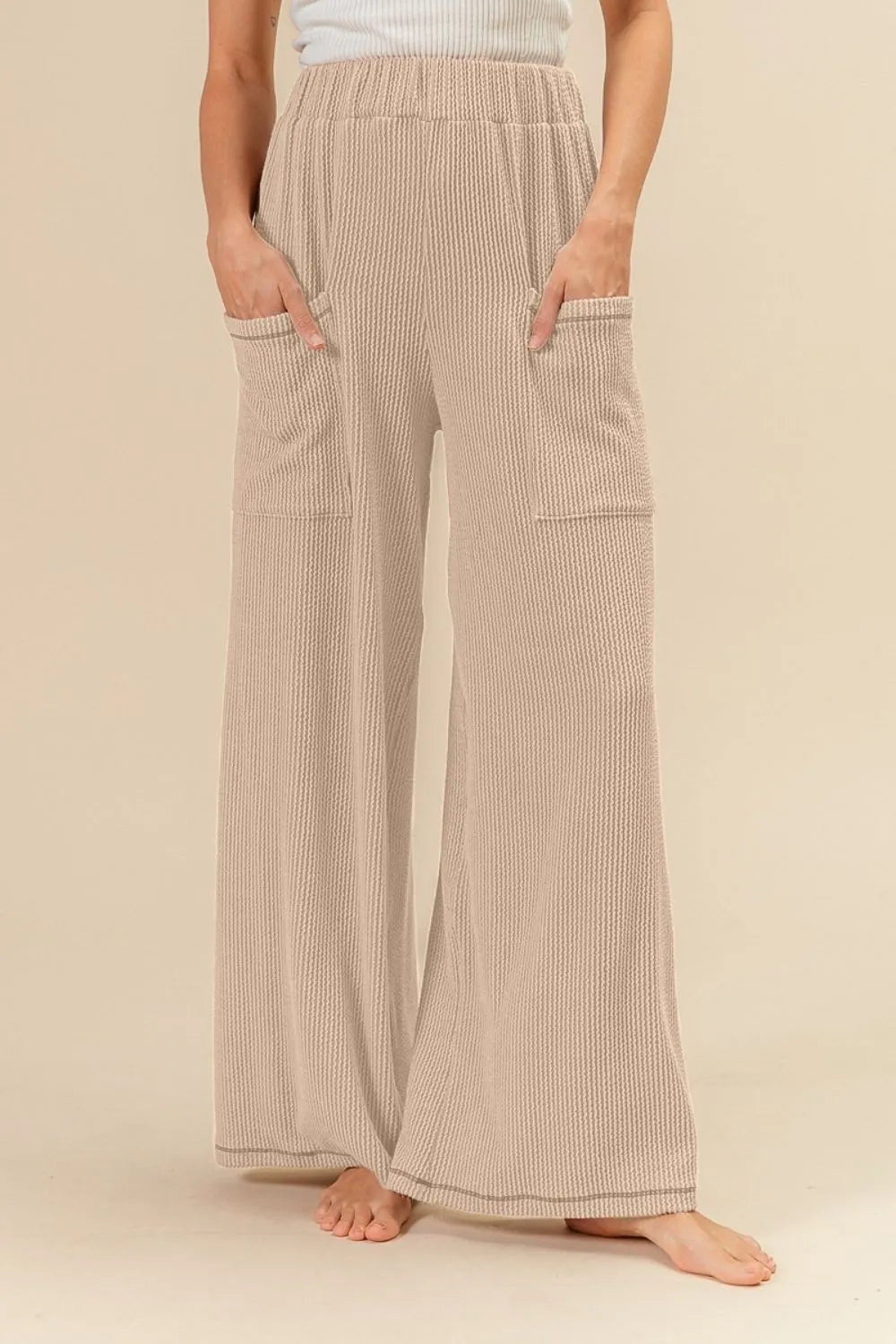 Oat Bibi 2Tone Cord Rib Waist Band Side Pocket Pants 1