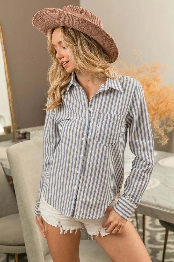 Dk Denim Bibi Lurex Linen Stripe Shirt Button Down Top