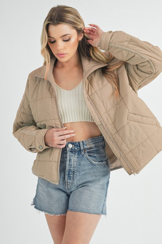 Bone Aemi Co Quilted Zip Up Puffer Jacket