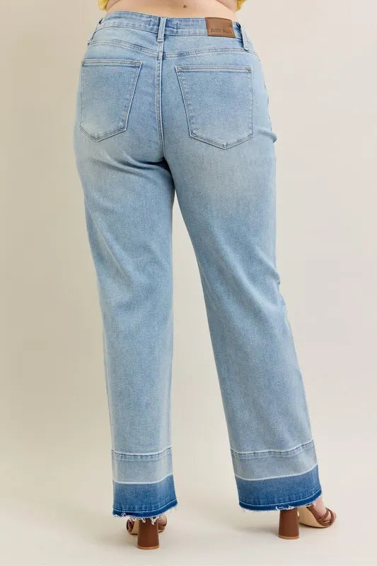 Lt Judy Blue Full Size Mr Release Hem Wide Leg Jeans Plus Size