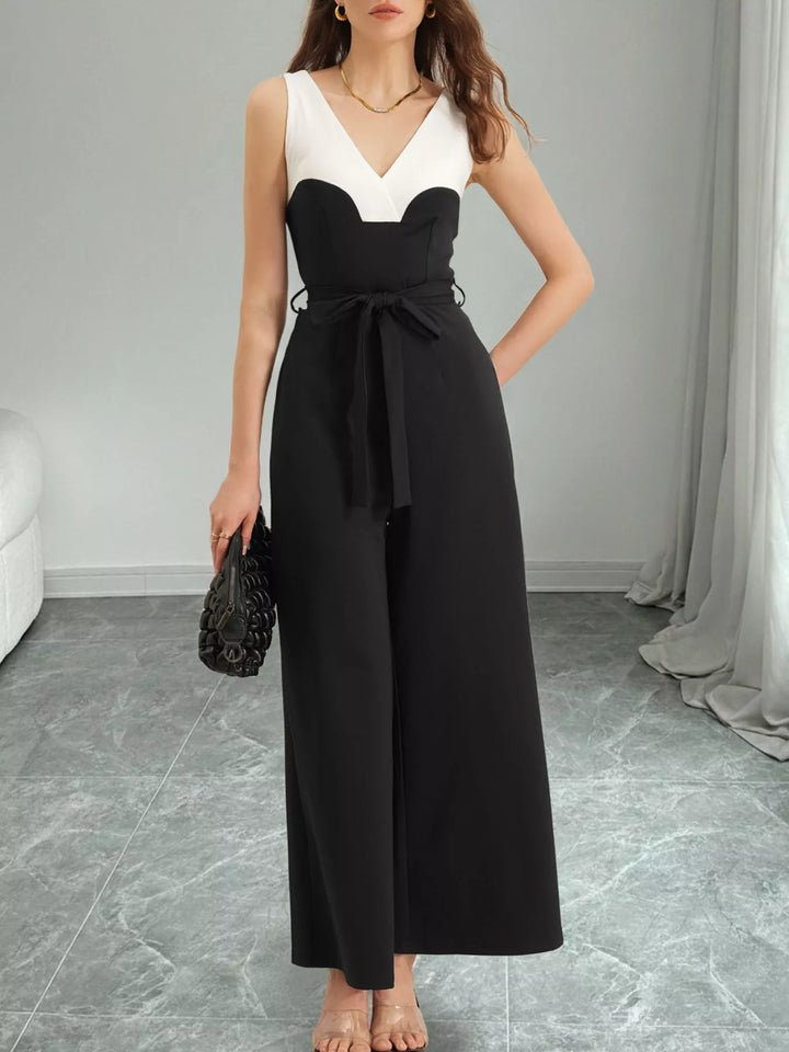 Black Color Block Wide Leg Jumpsuit