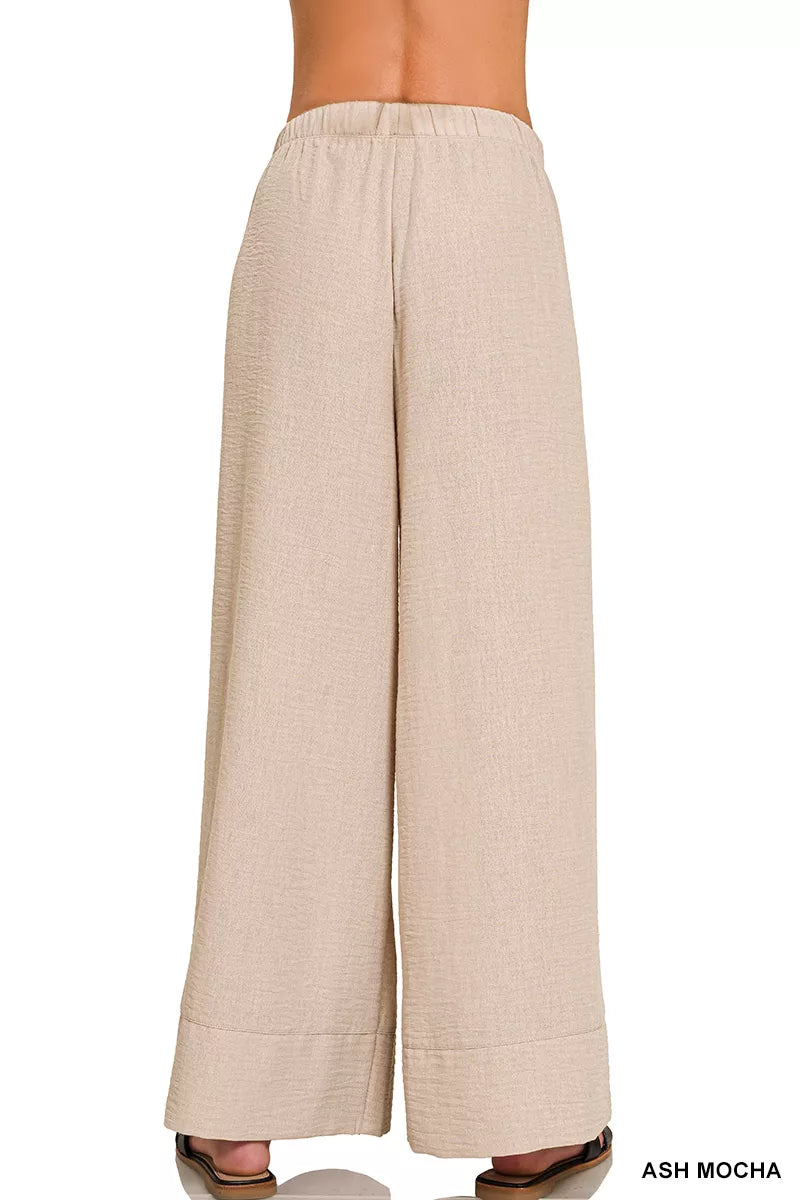 Ash Mocha Zenana Woven Airflow Drawstring Pants