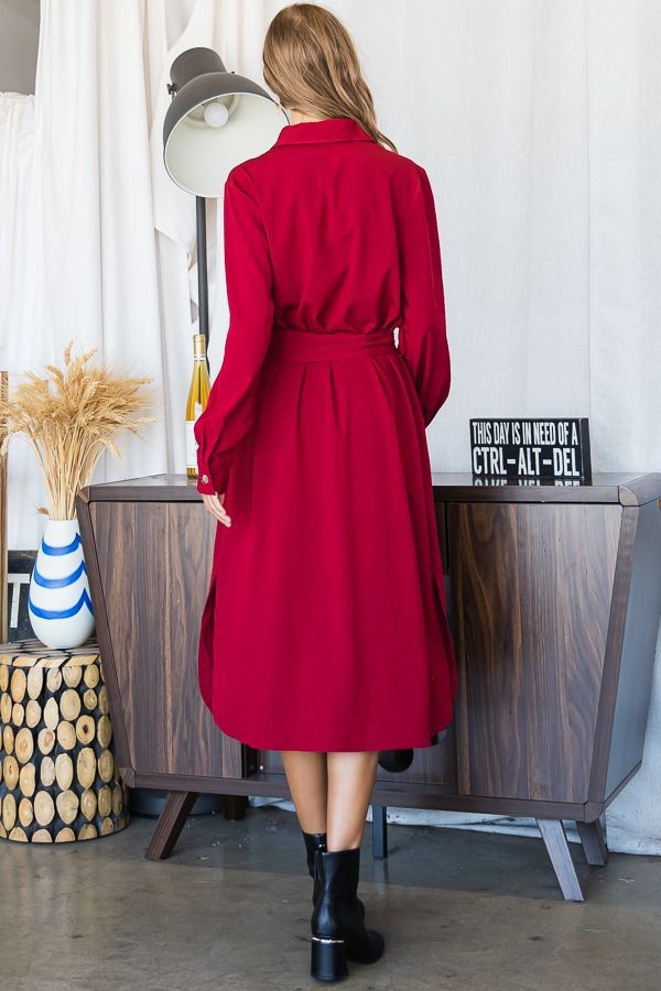 RED Button Down Shirt Long Dress Plus 30 545P