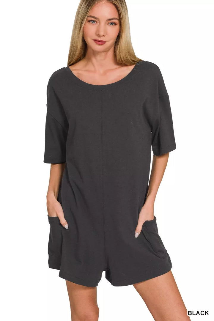 Black Zenana V Or Scoop Neck Reversible 2 Way Romper