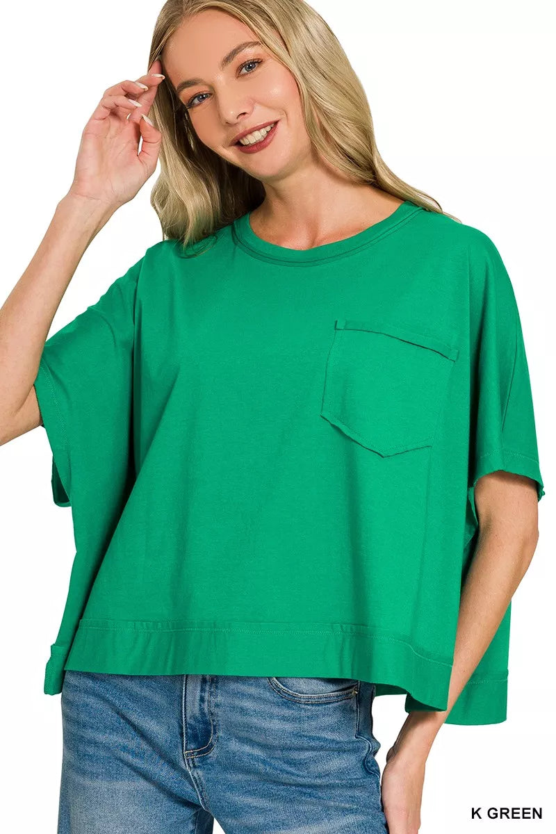 K Green Zenana Exposed Seam Boxy Top