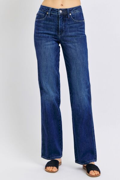 Dark Judy Blue Full Size Tummy Control Straight Jeans Plus Size