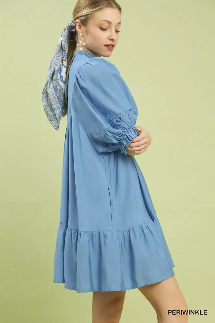 Periwinkle Umgee Smocked Bib Ruffle Hem Babydoll Dress 1