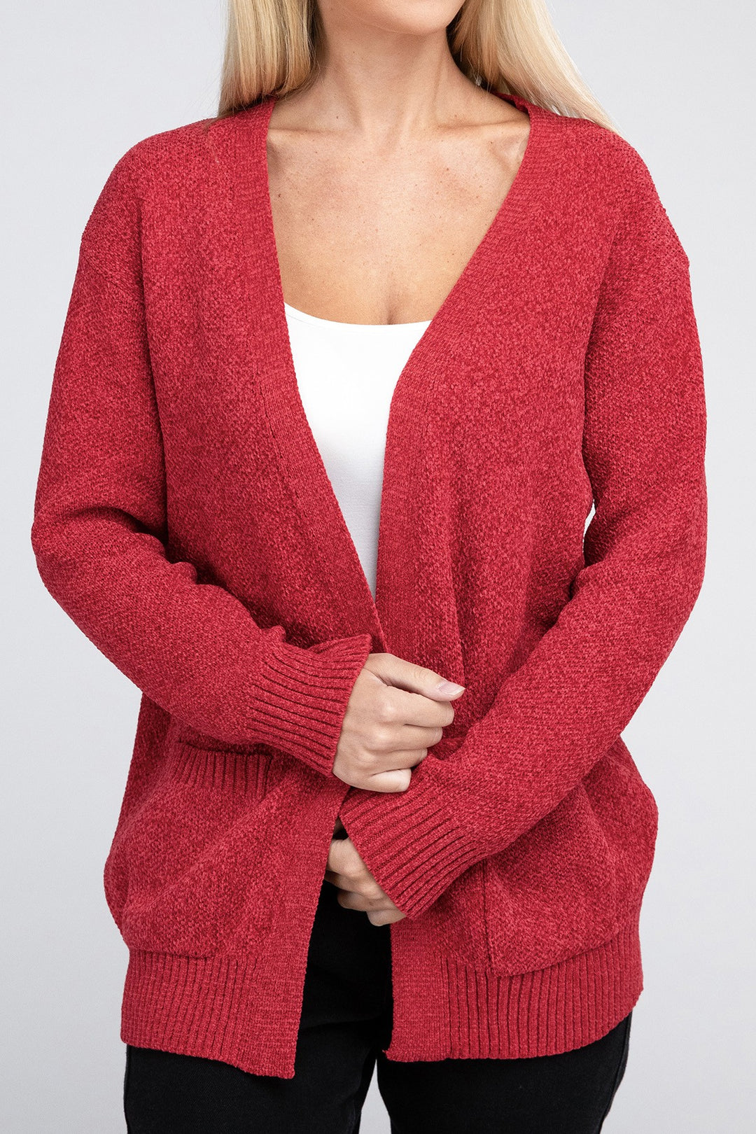 Black Melange Open Front Sweater Cardigan