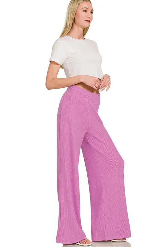 Zenana Rolled Sleeve Top And Pants Sweater Set