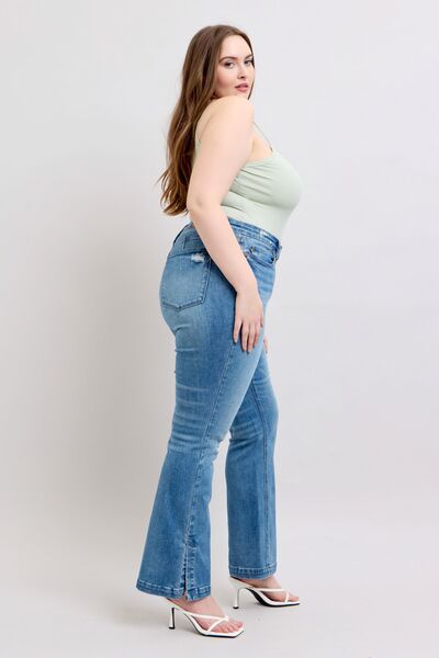 Judy Blue Hw Tummy Control Vintage Wash Side Slit Slim Boot Jeans