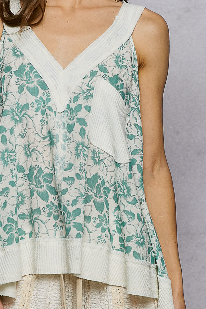 Pol Floral V Neck Tank With Front Pocket 1