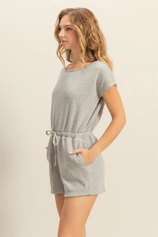 Light Gray Hyfve Round Neck Short Sleeve Drawstring Waist Romper