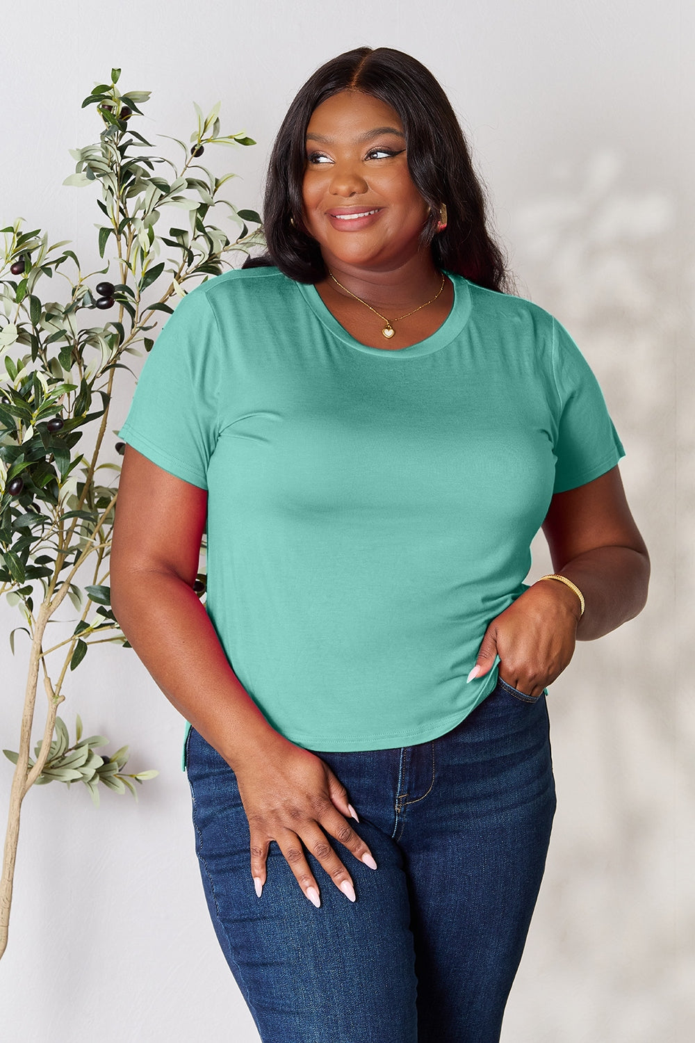 Gray Basic Bae Full Size Round Neck Short Sleeve T Shirt 2