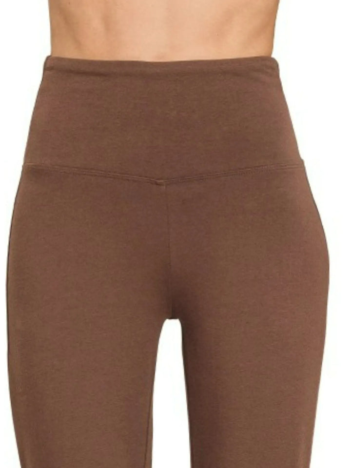 Brown Zenana Wide Waistband Yoga Flare Pants 1