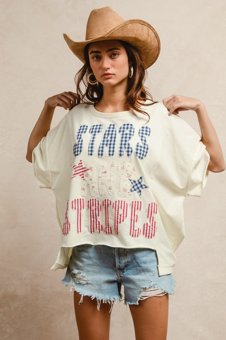 Bibi Mix And Match Stars And Stripes Patchwork Short Sleeve T Shirt