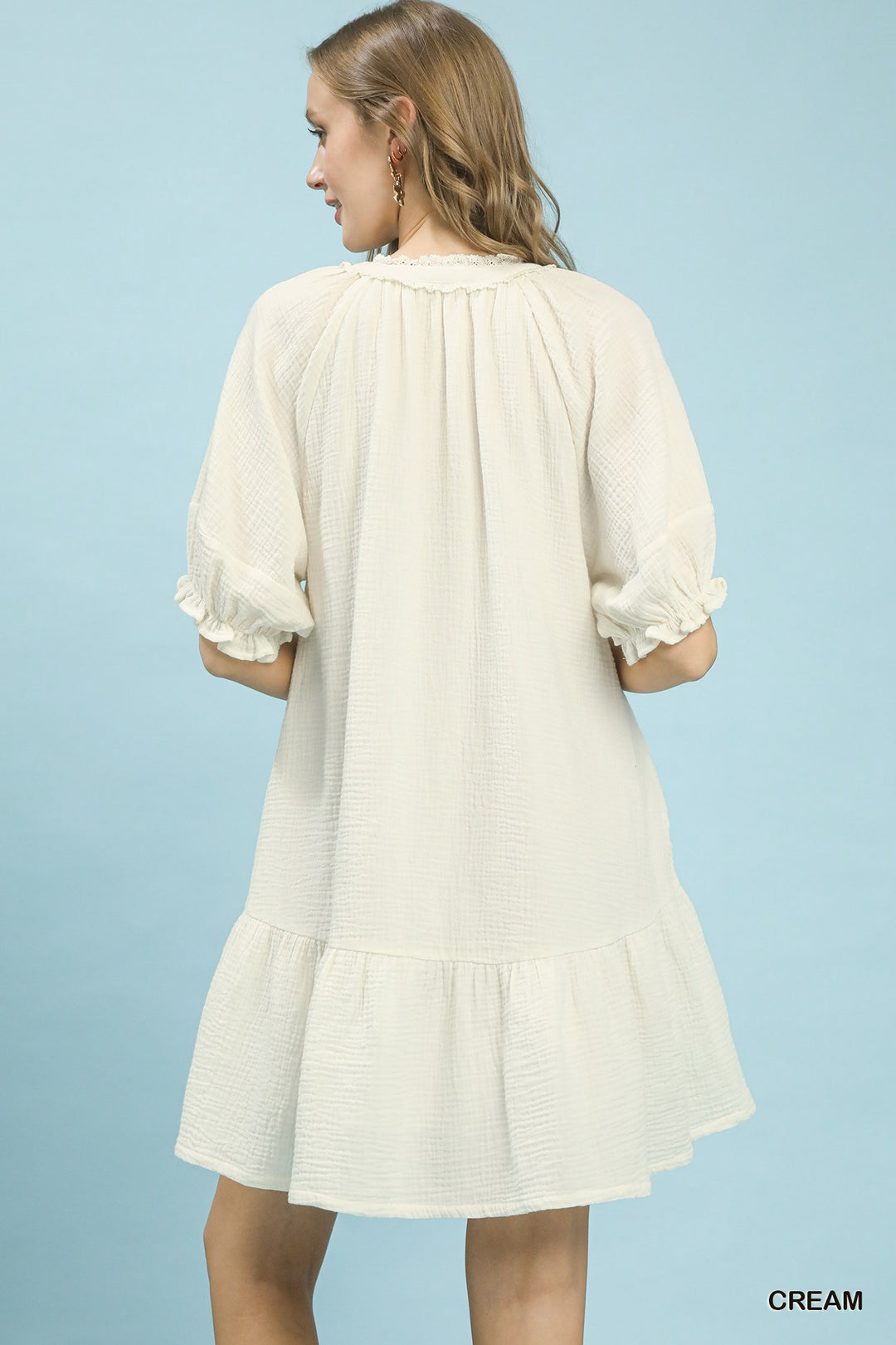 Cream Umgee Cotton Gauze Mini Dress