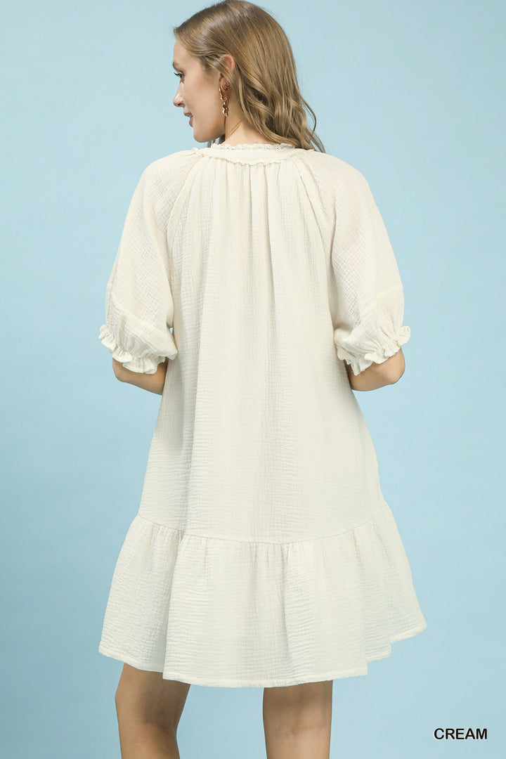 Cream Umgee Cotton Gauze Mini Dress