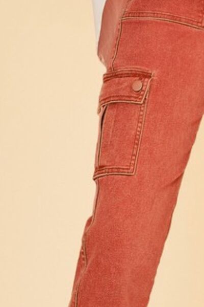 Orange-Red Annie Wear Straight Leg Jeans With Cargo Pockets