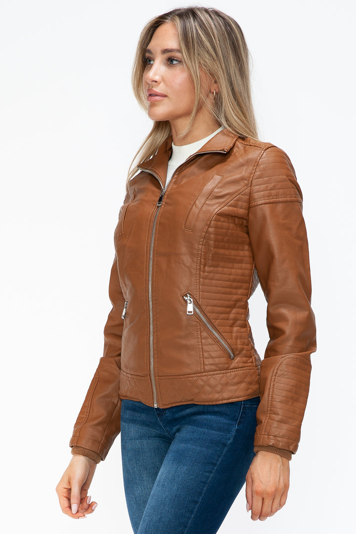 Ymi Faux Layered Double Zipper Jacket With Fuzzy Hood 4