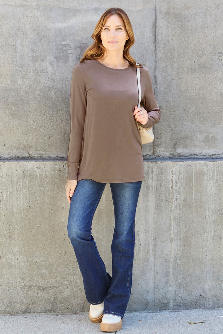 Mauve Basic Bae Full Size Round Neck Long Sleeve Top