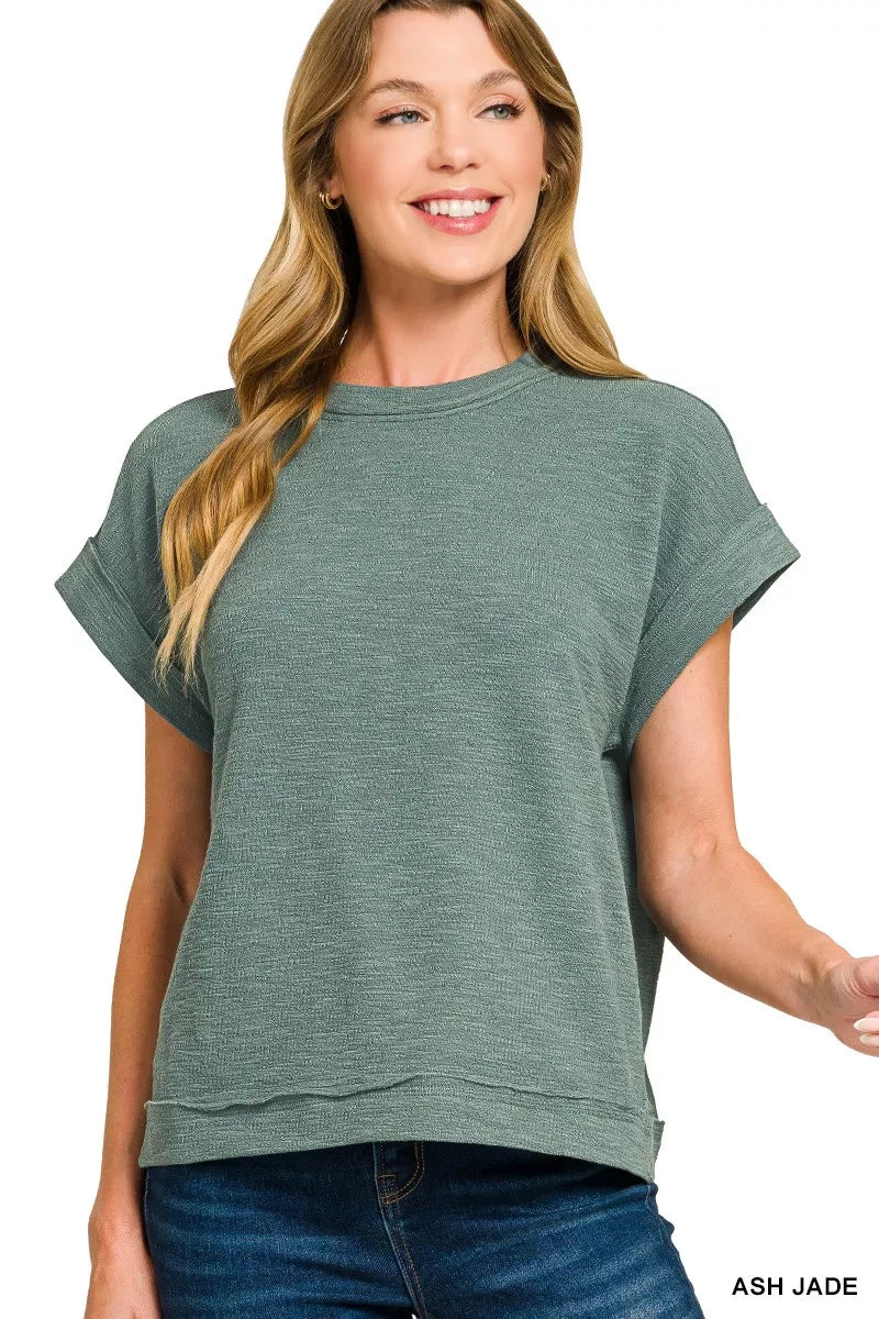 Ash Jade Zenana Cotton Slub Short Sleeve Tee And Pants Set 4