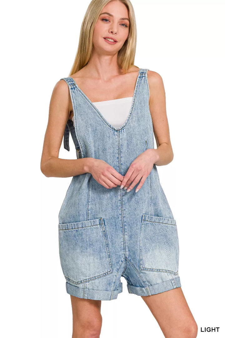 Zenana Denim Short Overalls With Pockets