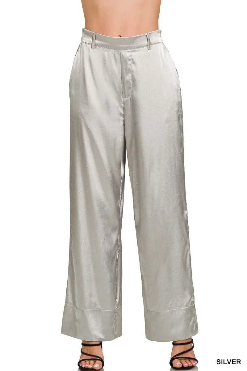 Silver Zenana Wide Leg Satin Pants 2