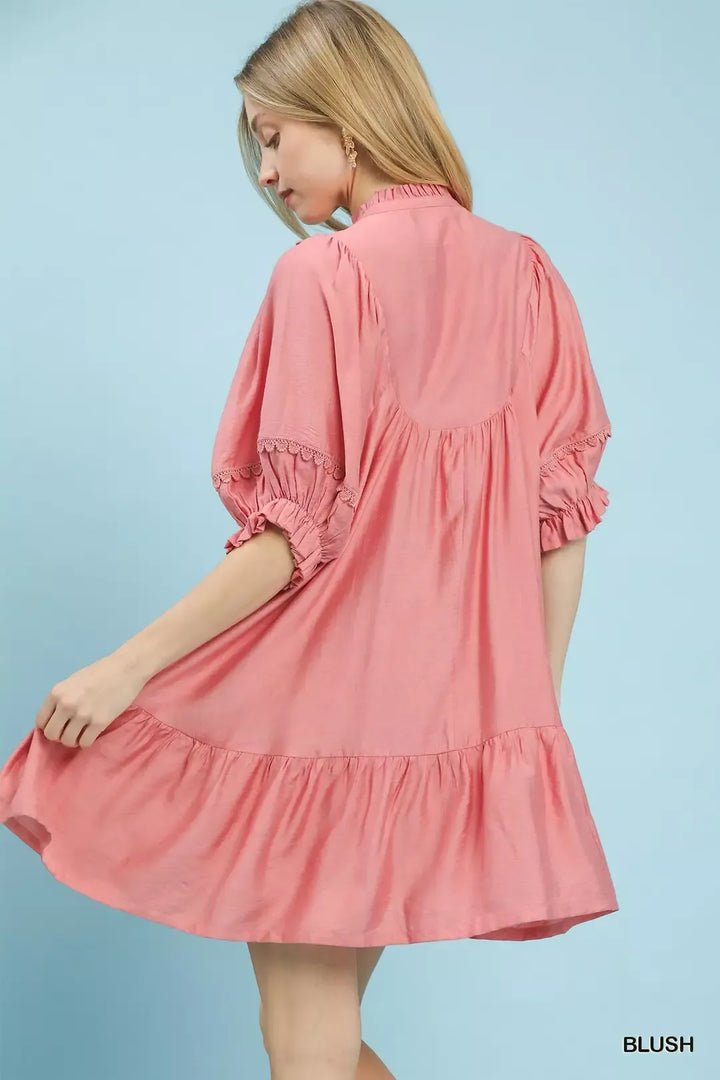 Blush Umgee Smocked Bib Ruffle Hem Babydoll Dress