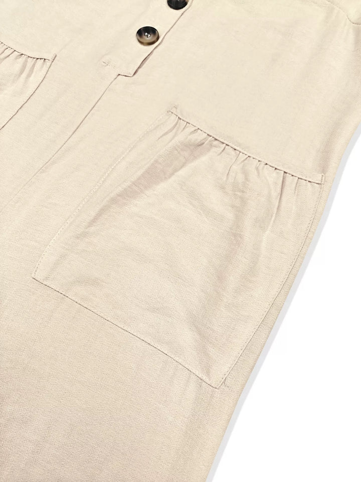 Sleeveless Button Front Wide Leg Jumpsuit