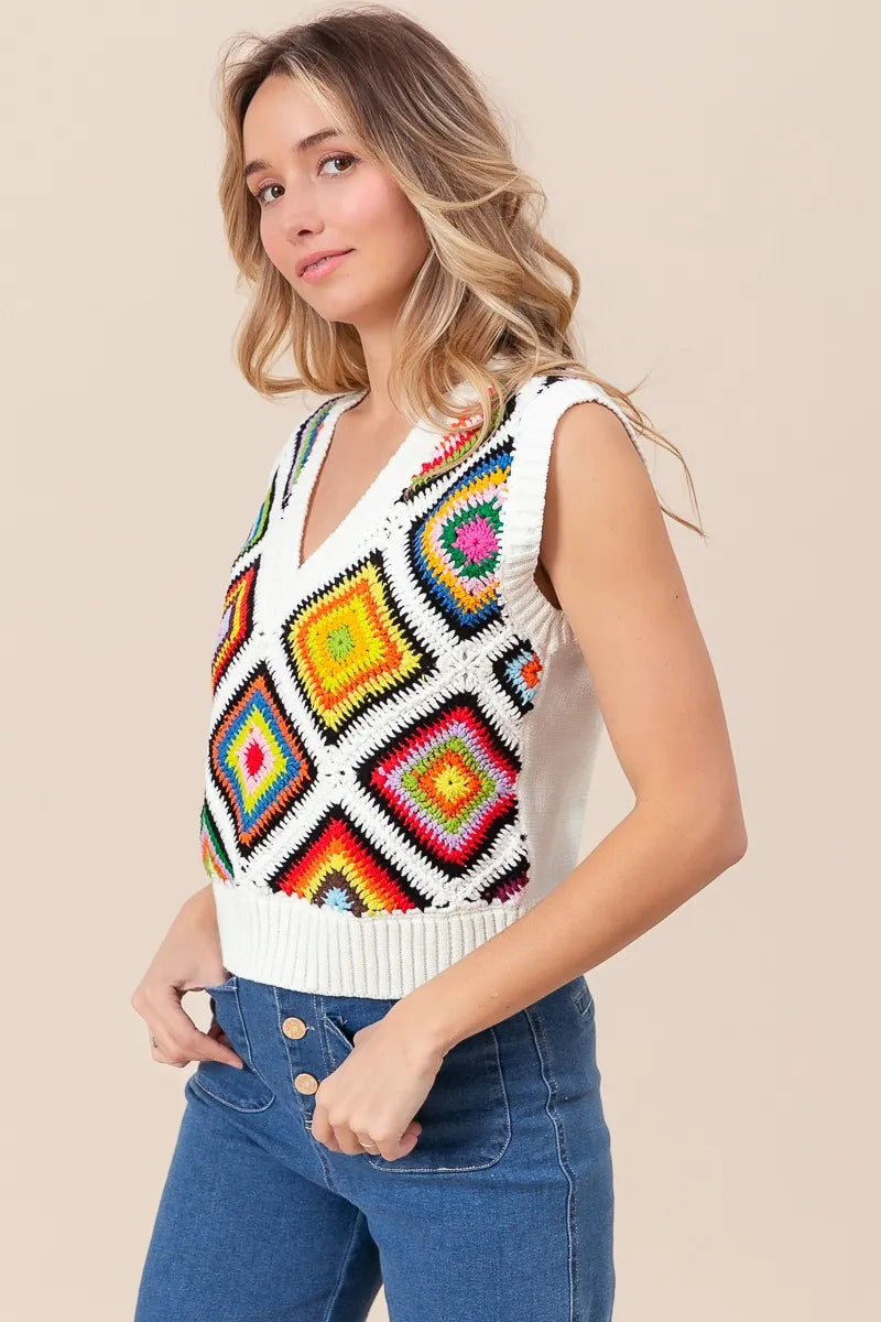 Bibi Diamond Granny Square Sweater Vest