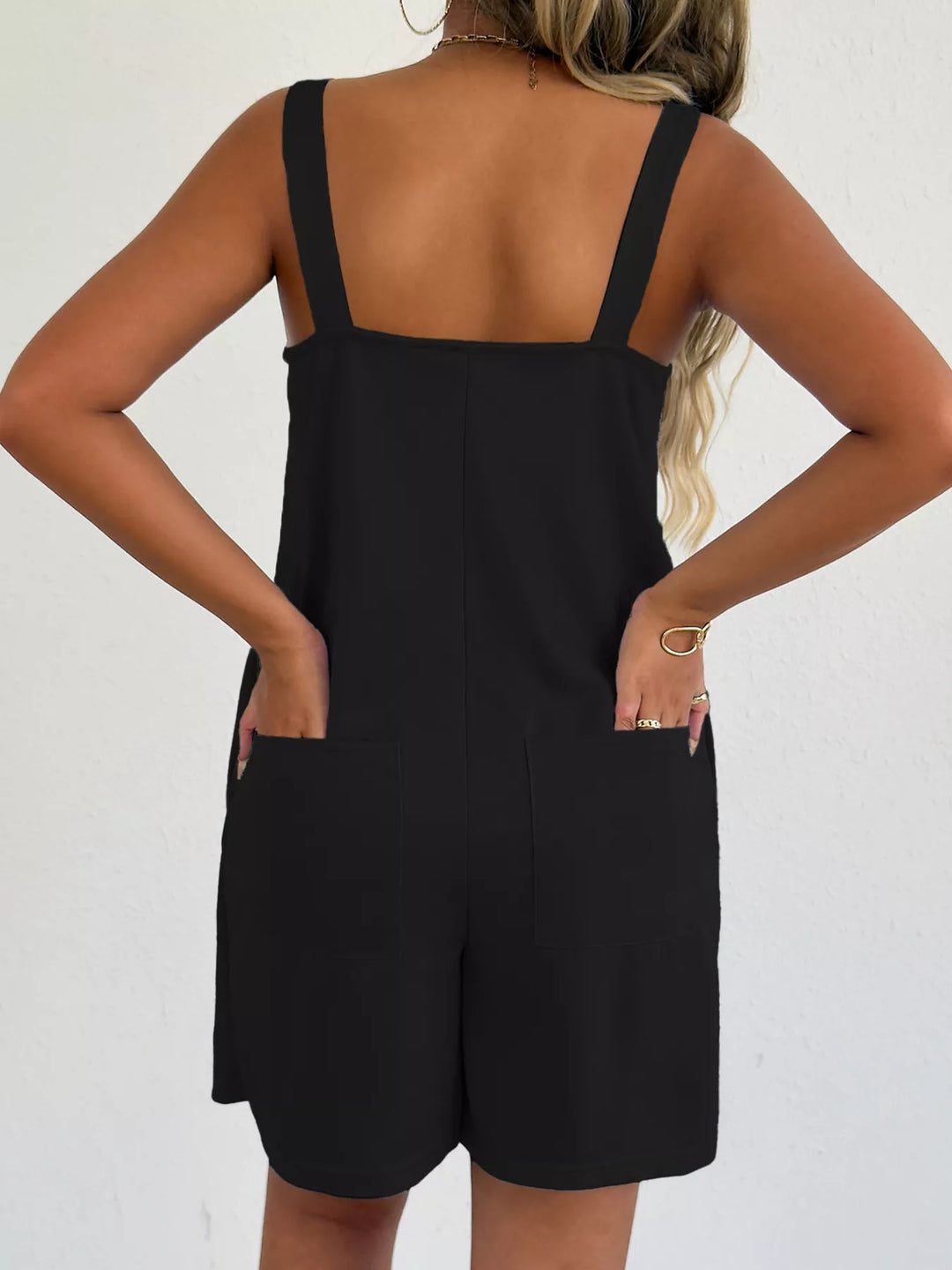 Black Sleeveless Casual Romper With Side Pockets